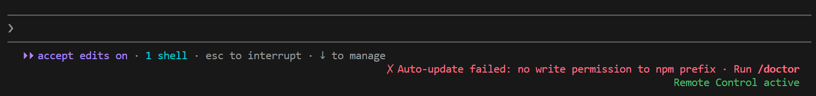 Claude Codeのステータスラインに表示された Auto-update failed: no write permission to npm prefix のエラー